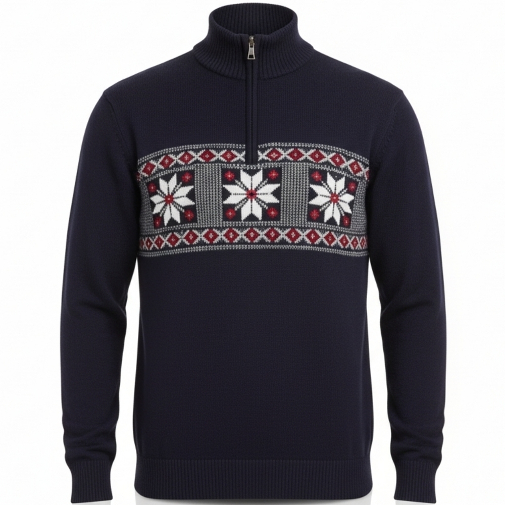 Weatherproof Vintage Men's 1/4 Zip Blue Holiday Sweater Size Large